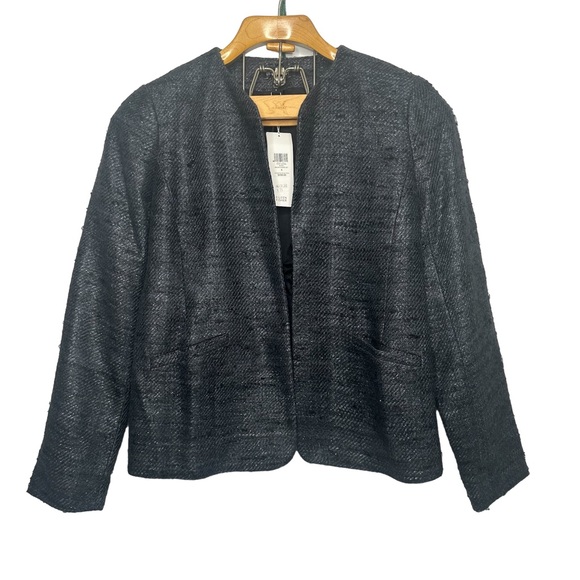 Eileen Fisher Jackets & Blazers - NWT Eileen Fisher Blazer Hand Loomed Sparkle Silk Round Neck Jacket Black Size 6